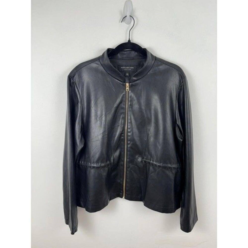 Marc New York Andrew Marc Womens Faux Leather Jacket Large Black Drawstring